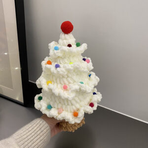 Handmade Crochet Christmas Tree - White fur ball style