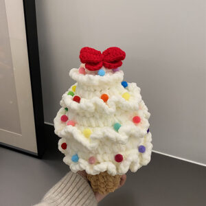 Handmade Crochet Christmas Tree - White bow tie style